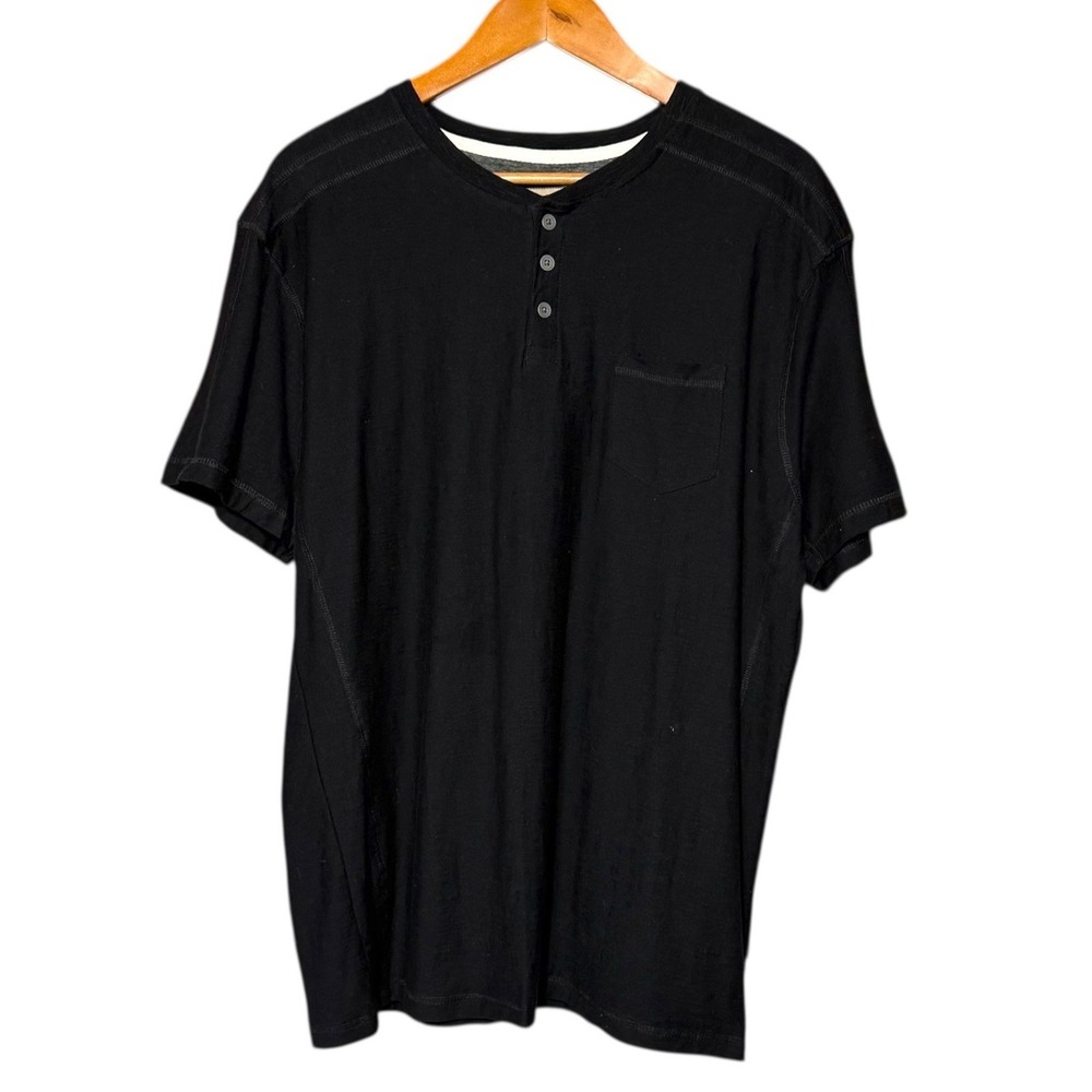 Hudson & Barrow NYC 3/4 Button Front Black Shirt Short Sleeve Size XL